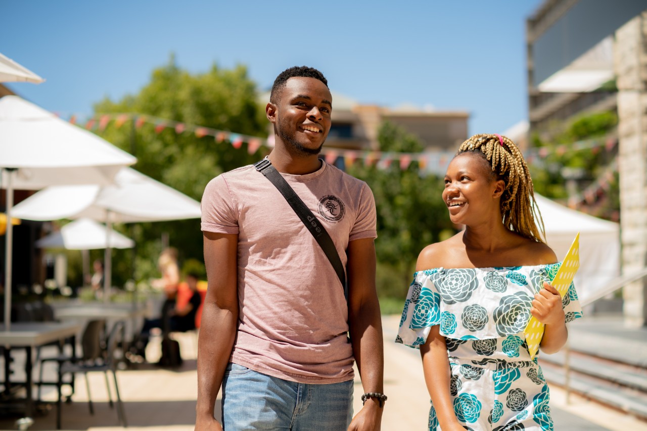 Students on North Terrace campus, taken during Orientation Week 2020